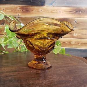 Gorgeous Viking Glass Amber Footed Bowl